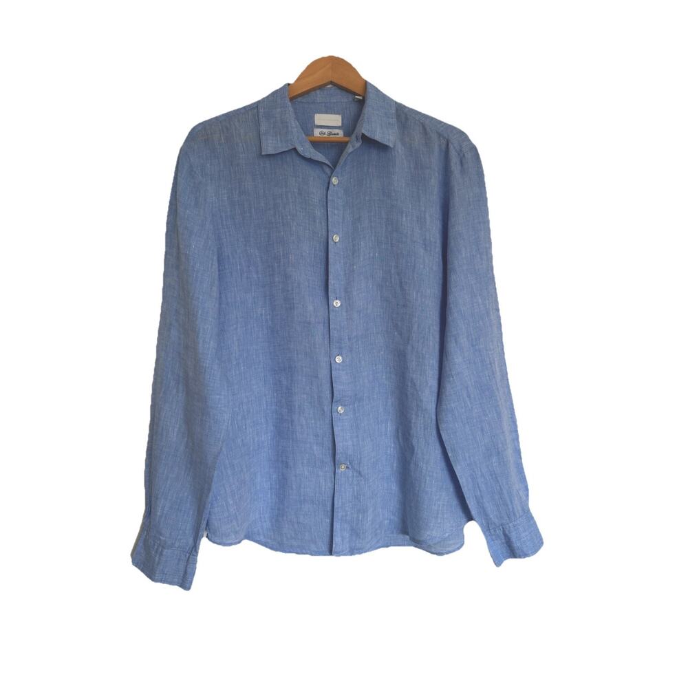 Club Monaco Carlo Bassetti blue linen button front shirt mens size Large